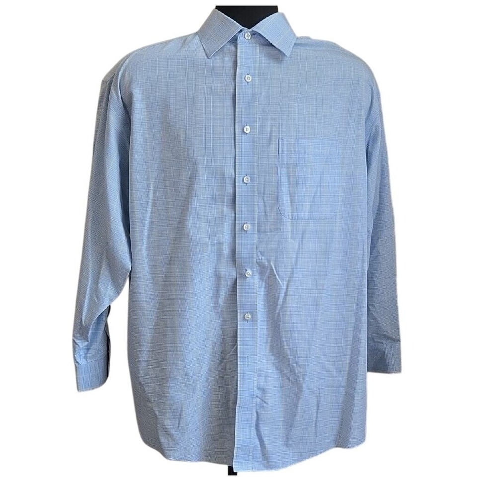 Gold Label Roundtree & Yorke Blue Plaid Dress Shirt 17-33‎ Cotton